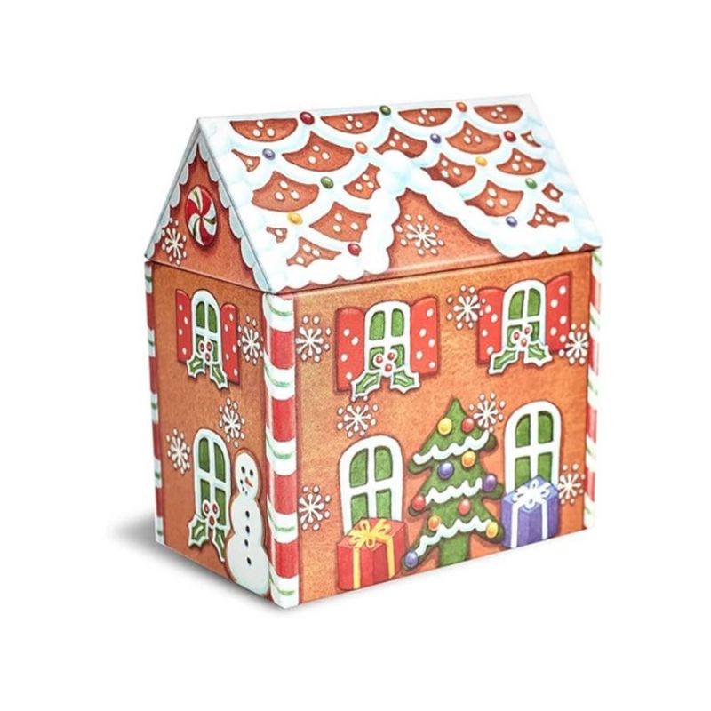 Large sized Dana Kubick Gingerbread House Tin featuring Christmas details.