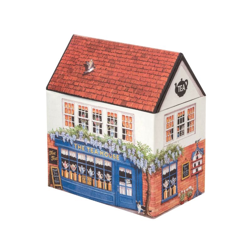 Dana Kubick Tea Shop Tin in large showing removable lid on a white background