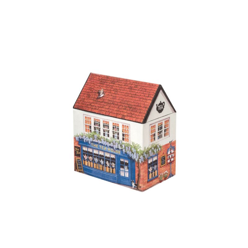 Dana Kubrick Tea Shop Tin in large showing removable lid on a white background