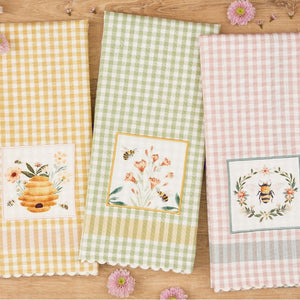 Three tea towel options in the Design Imports Bee Embellished Tea Towel range.