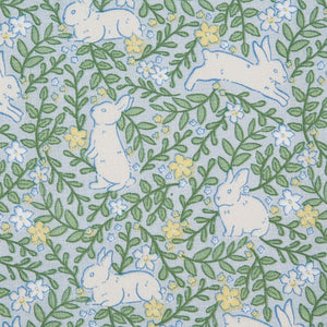 Close up of the Bunny tea towel fabric in the Hydrangea Garden set by Design Imports.