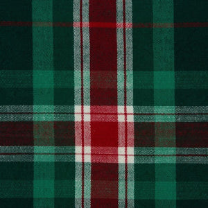 A close-up of a plaid fabric pattern with dark green, red, white stripes from the Design Imports Christmas Plaid Tea Towels set.