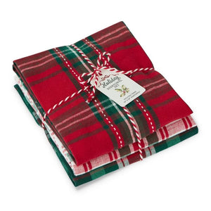 Design Imports Christmas Plaid Tea Towels folded against a white background.