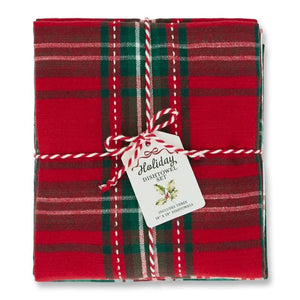 Design Imports Christmas Plaid Tea Towels on a white background.