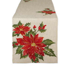Design Imports Christmas Table Runner – Poinsettia & Holly shown against a plain white background.