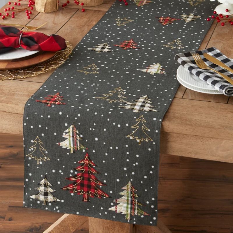 Design Imports Christmas Table Runner – Snow Trees shown against a white background.