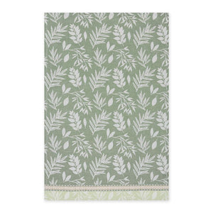 Open view of the Design Imports Garden Greens Jacquard Tea Towel in dark green.