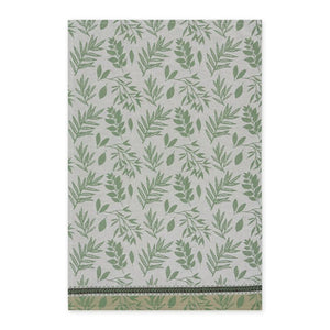 Open view of the Design Imports Garden Greens Jacquard Tea Towel in light green.