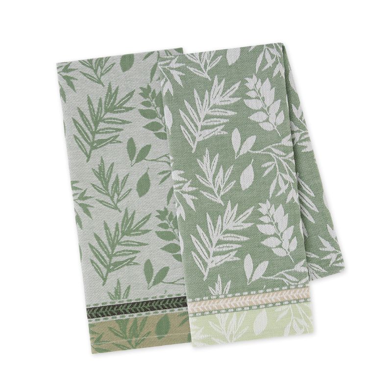Set of two Design Imports Garden Greens Jacquard Tea Towels on a white background.