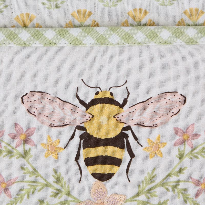 Design Imports Honey Bee Pot Holder Gift Set with bee themed pot holder and coordinating pink gingham tea towel.