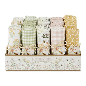 Design Imports Honey Bee Tea Towels shown with gift tags.