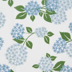 Close up of the Large Hydrangea tea towel fabric in the Hydrangea Garden set by Design Imports.