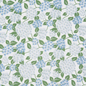 Close up of the Small Hydrangea tea towel fabric in the Hydrangea Garden set by Design Imports.