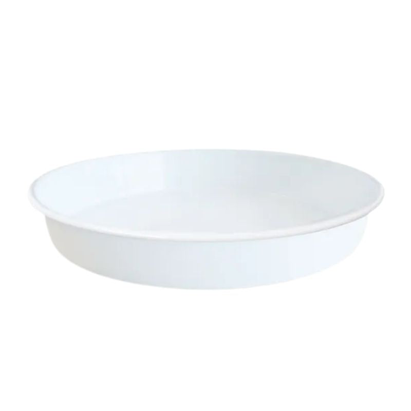 Dishy Deep Round Tray in white shown against a white background.
