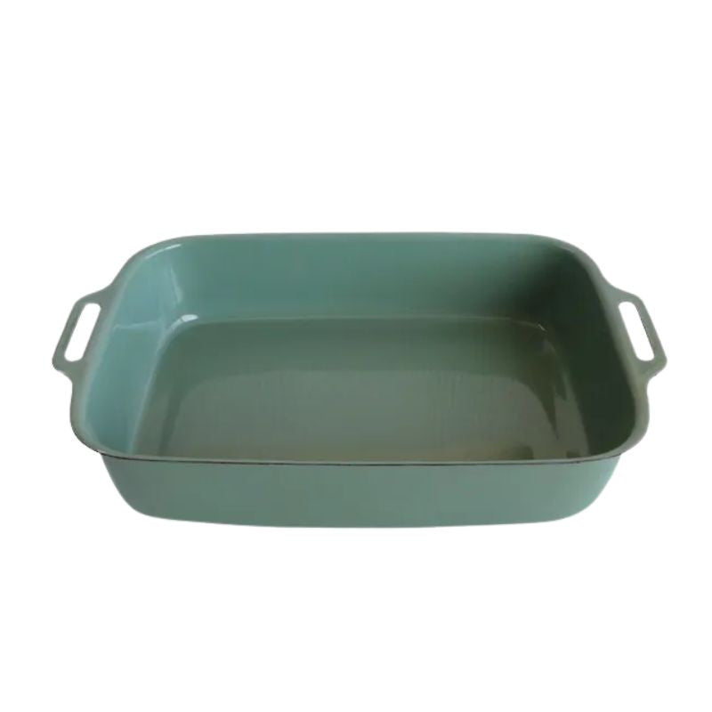 Dishy Enamel Lasagne Pan in Tarragon shown against a white background.