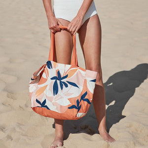 Dock & Bay Foldaway Tote Bag - Terracotta Tropics being used at the beach | NZ