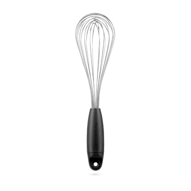 Dreamfarm Flisk balloon whisk standing upright, shown in standard whisking position