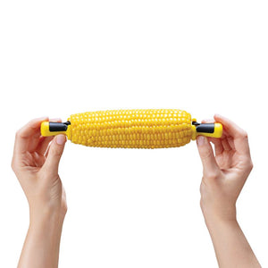 Dreamfarm Lockorns corn cob holders showing corn held securely from both ends by two holders