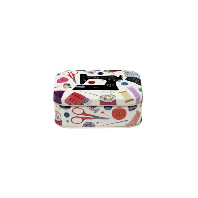 Elite Tins Needle & Thread Small Rectangular Tin - a decorative tin box with sewing-themed design.