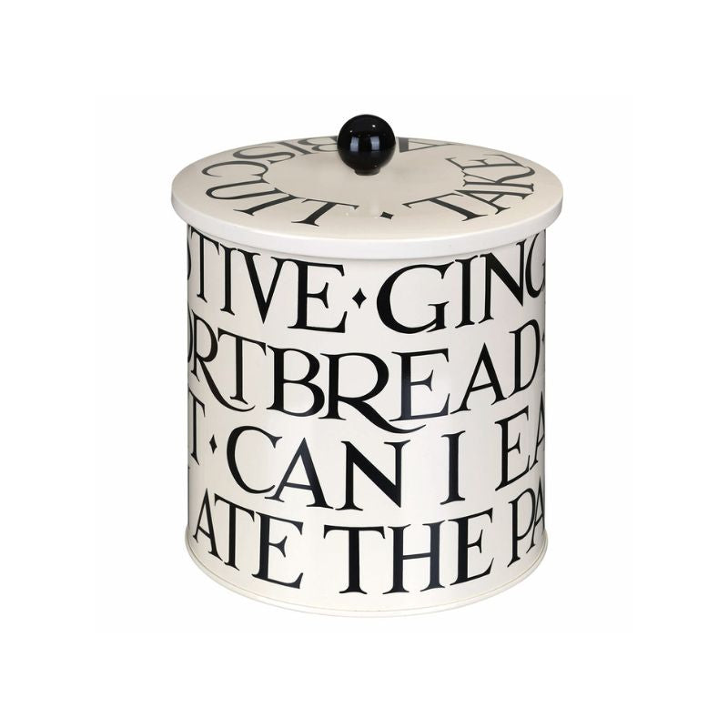Side view of the Emma Bridgewater Black Toast Biscuit Barrel