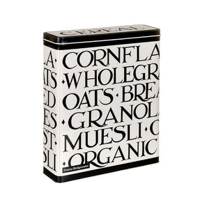Emma Bridgewater Black Toast Cereal Tin shown side on against a white background.