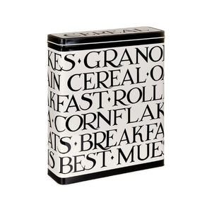 Emma Bridgewater Black Toast Cereal Tin shown side on against a white background.