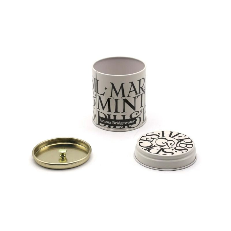 Emma Bridgewater Black Toast Herb & Spice Tins (Set of 6) with printed and blank labels - NZ