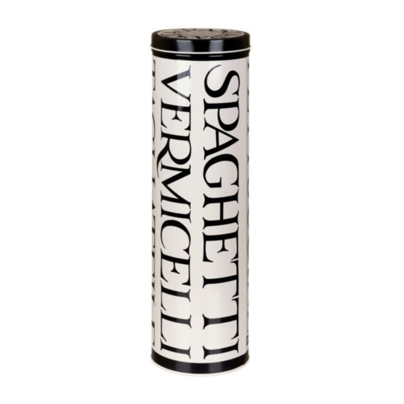 Emma Bridgewater Black Toast Spaghetti Pasta Tin – a cream tin with black writing shown front on against a white background.