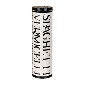 Emma Bridgewater Black Toast Spaghetti Pasta Tin shown side on against a white background.