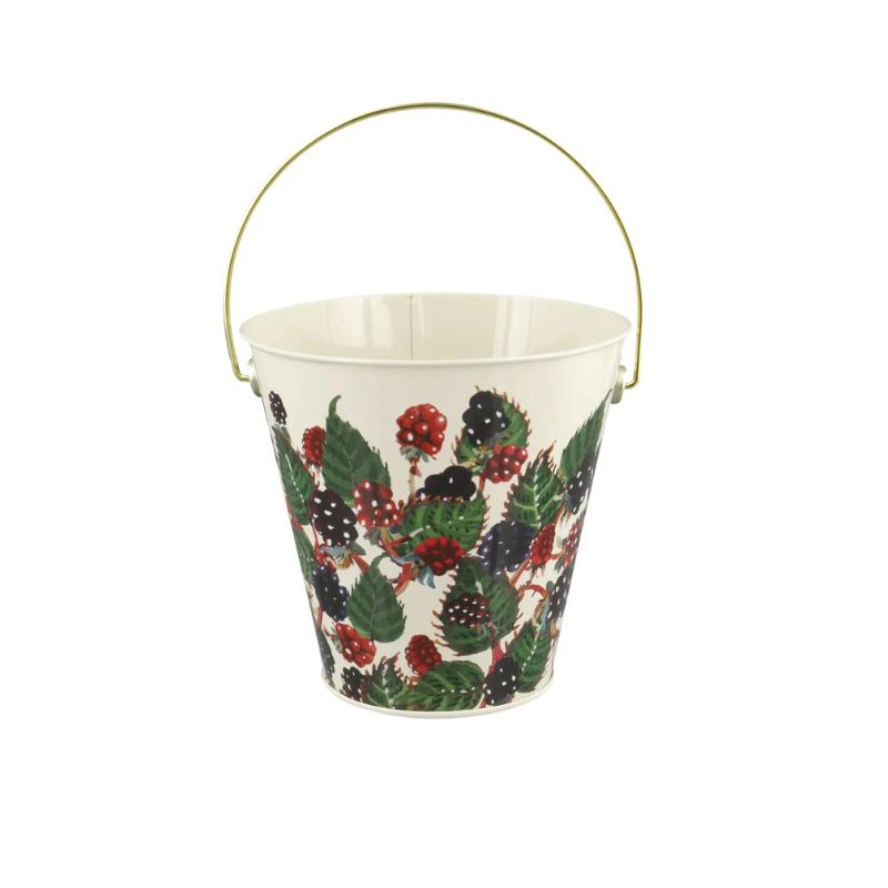 Emma Bridgewater Blackberries Foraging Bucket with metal handle and blackberry leaf design.