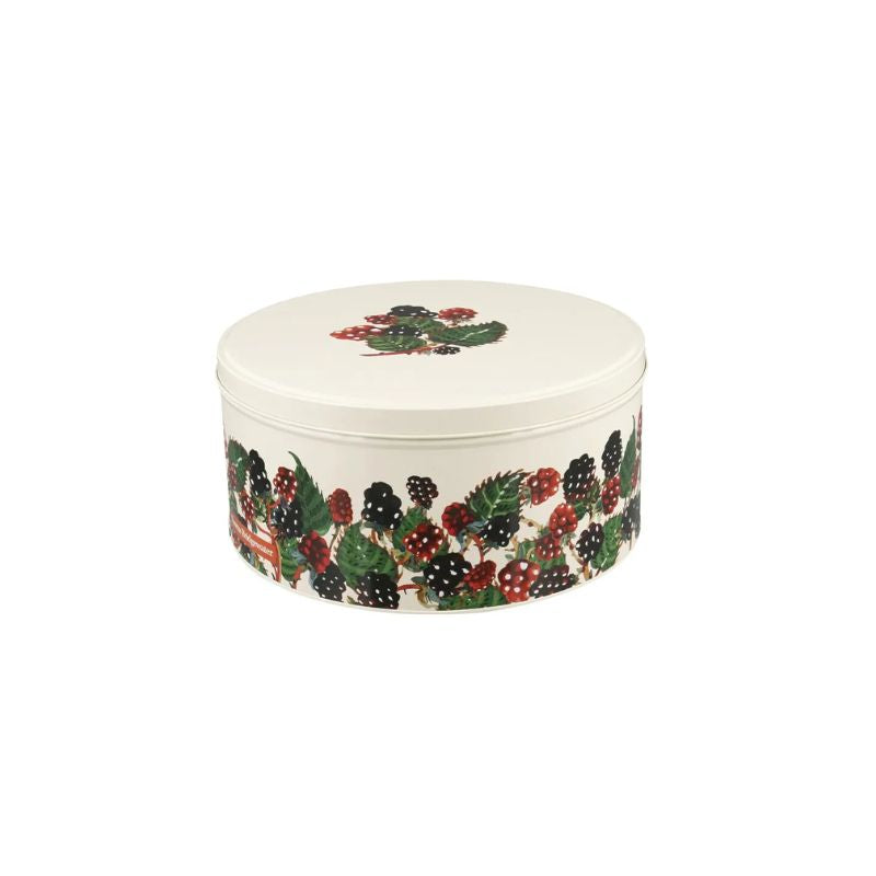 Emma Bridgewater Blackberries Cake Tin small size featuring blackberry design and central blackberry motif on lid.
