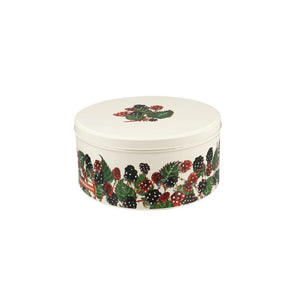 Emma Bridgewater Blackberries Cake Tin small size featuring blackberry design and central blackberry motif on lid.