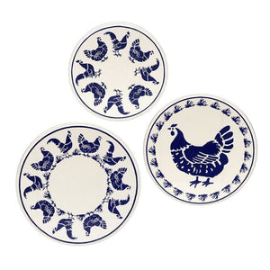 Emma Bridgewater Blue Hens Cake Tins set of 3 lids shown on a white background.