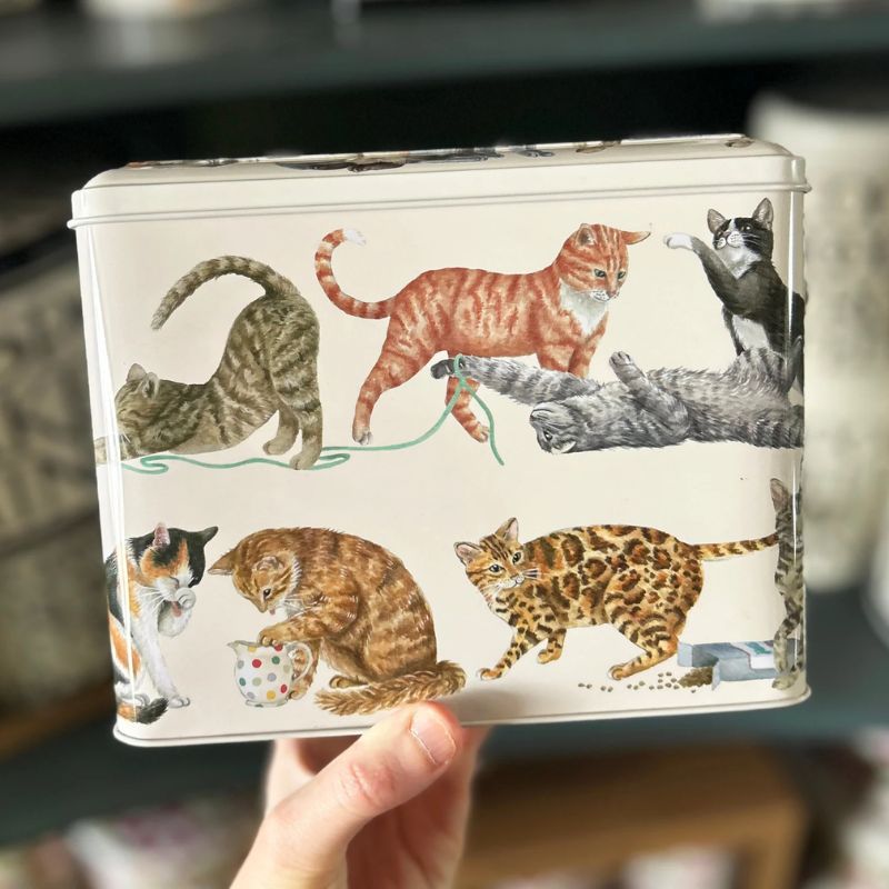 Emma Bridgewater Cats XL Rectangular Caddy NZ - hinged storage tin to use for cat food, treats, toys or other items