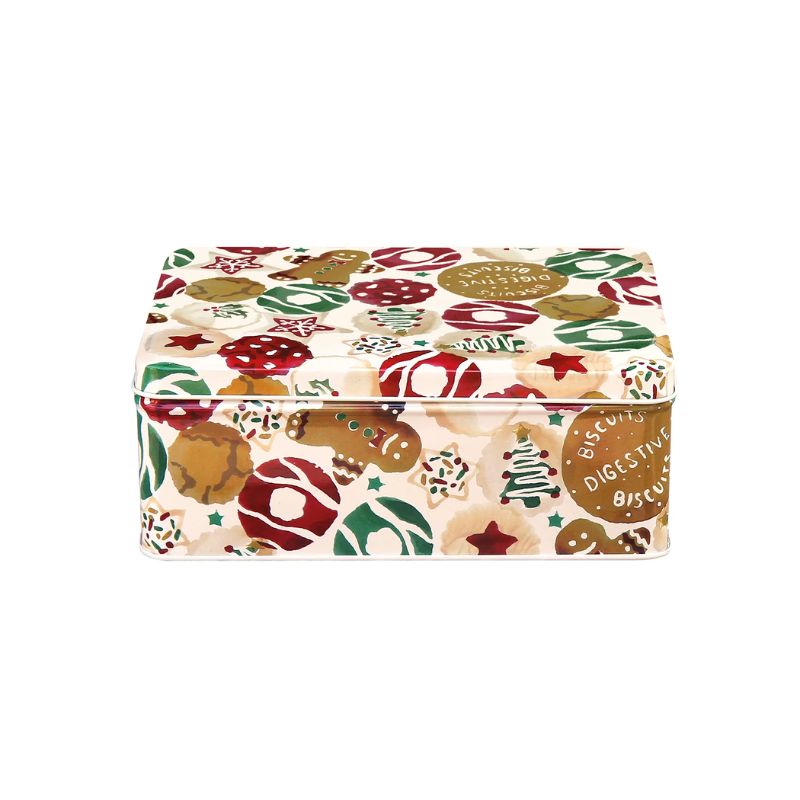 Emma Bridgewater Christmas Biscuit Tin featuring a Christmas cookie design.