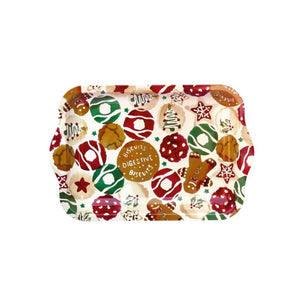 Emma Bridgewater Christmas Biscuits Small Tin Tray featuring gingerbread men and a variety of Christmas biscuits.