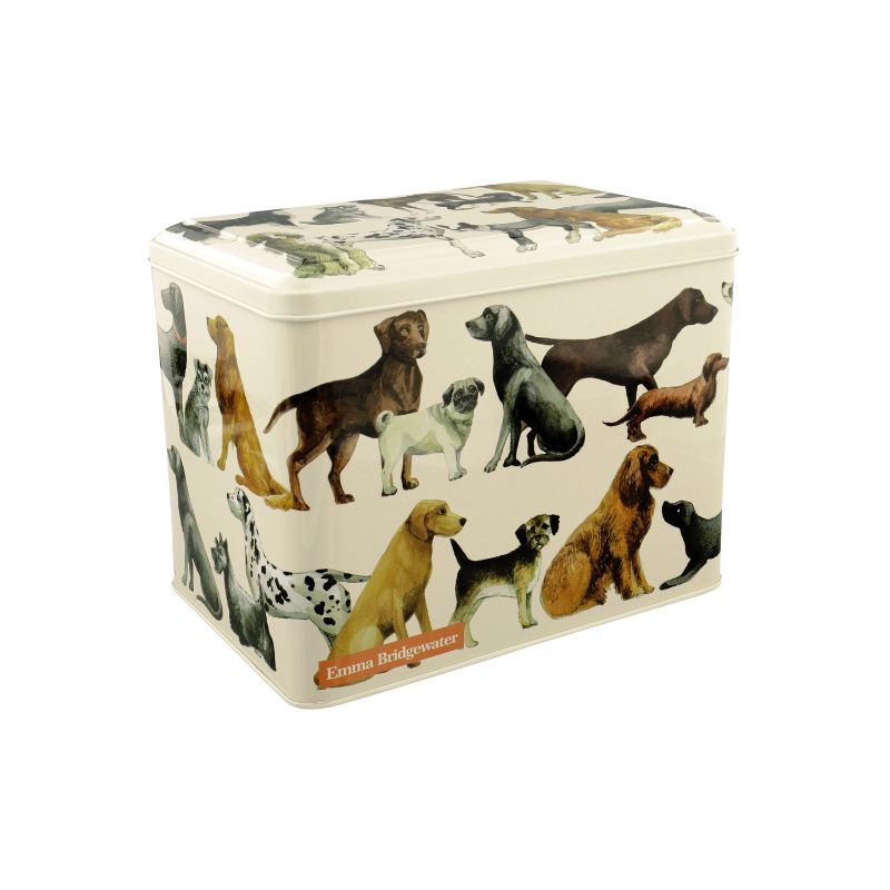 Emma Bridgewater Dogs Rectangular Caddy showing a dog design on a cream tin.