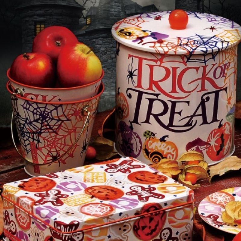 Emma Bridgewater Halloween Biscuit Tin shown front on against a white background.