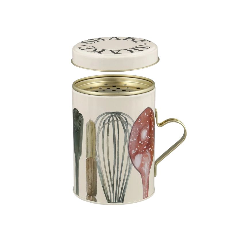 Emma Bridgewater Making & Baking Flour Shaker shown with lid off.
