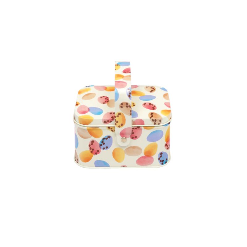 Emma Bridgewater Mini Eggs Easter Handle Basket Tin, decorated with colourful Easter eggs.