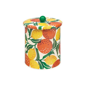 The Emma Bridgewater Oranges & Lemons Biscuit Barrel on a white background