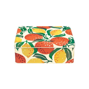 Emma Bridgewater Oranges & Lemons Biscuit Tin shown on a white background.