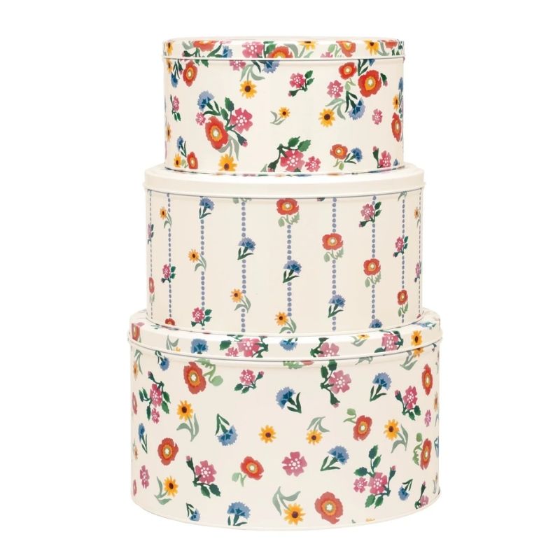 Emma Bridgewater Poppies Cake Tins set of three shown stacked against a white background.
