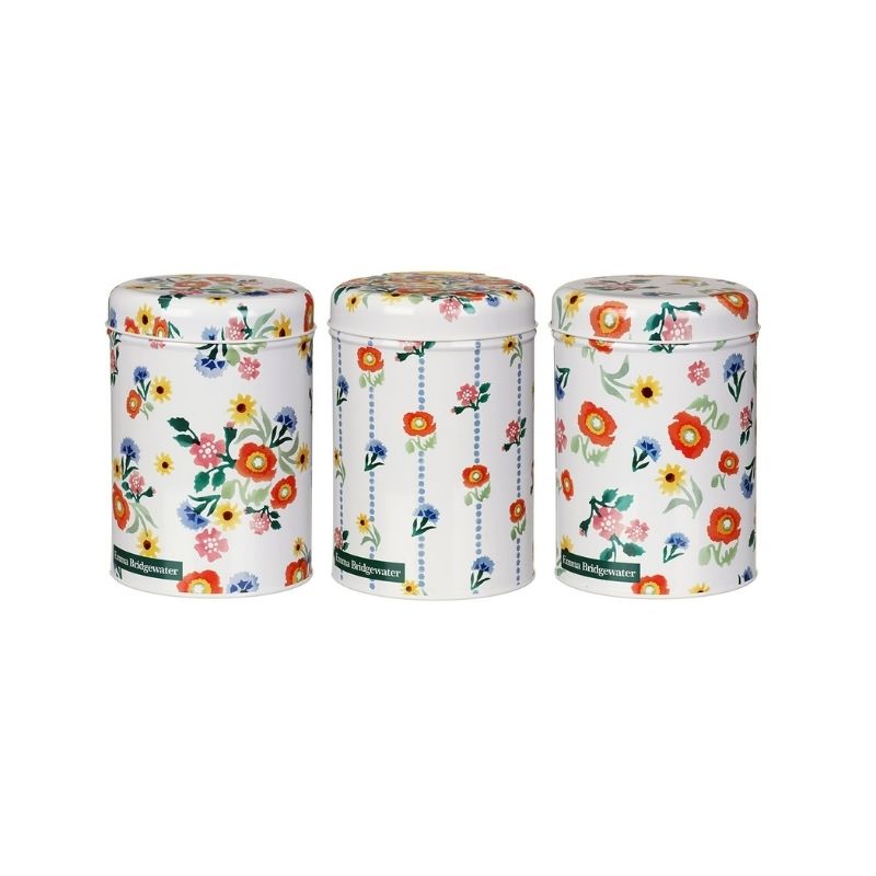 Emma Bridgewater Poppies Tin Caddies set of 3 shown against a white background.