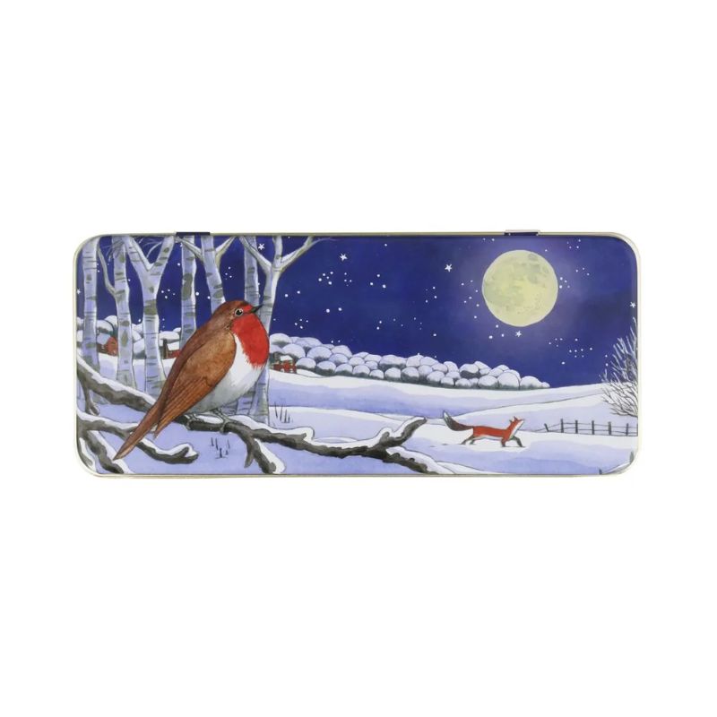 Top view of the Emma Bridgewater Winter Animals Long Deep Rectangular Tin
