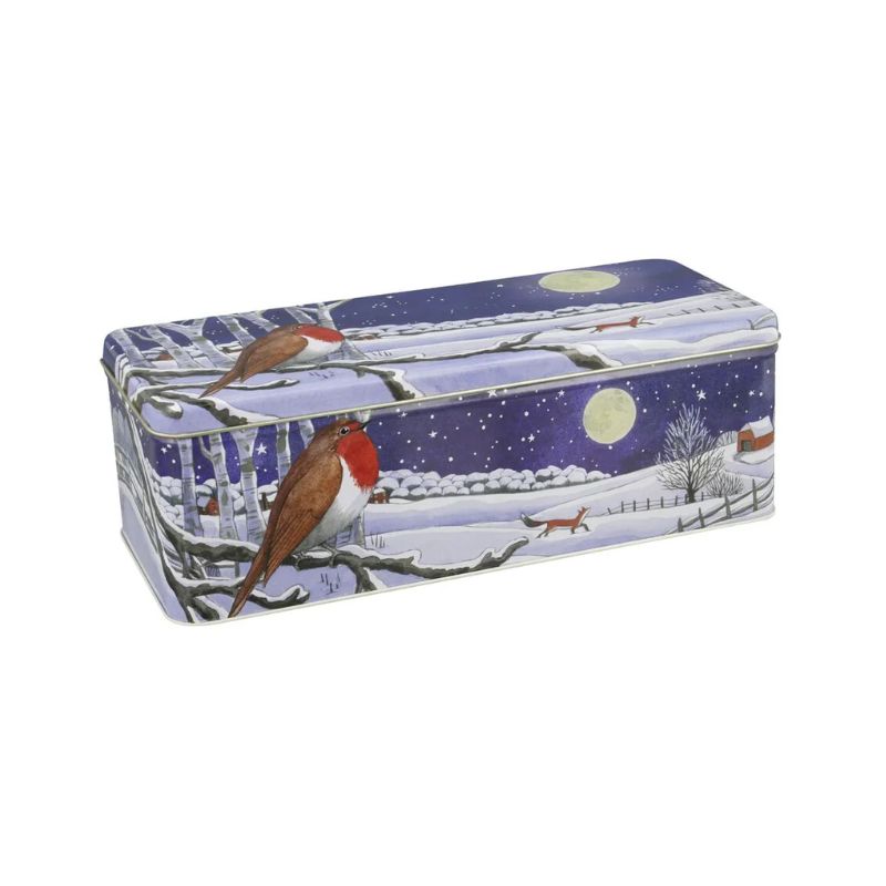 Top view of the Emma Bridgewater Winter Animals Long Deep Rectangular Tin