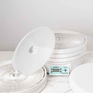 Ezidri FD1000 Digital Dehydrator disassembled - showing trays, solid and mesh sheets, and removable lid