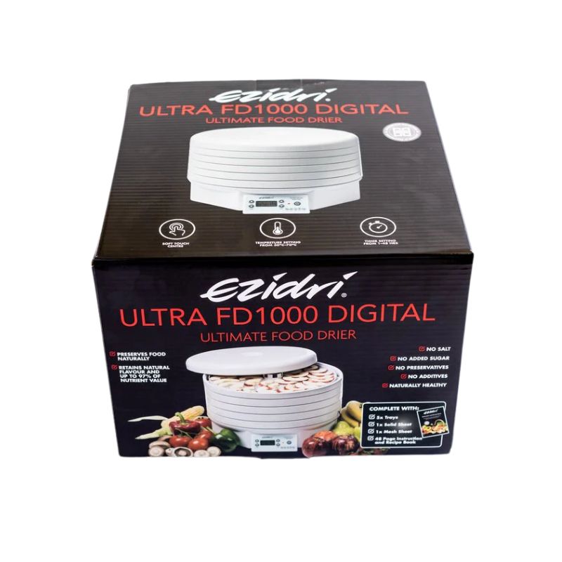Ezidri Ultra FD1000 Digital Dehydrator retail packaging - boxed product with branding and product image