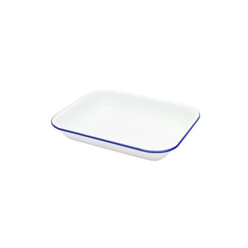 Falcon Enamel Bake Pan - White with Blue Rim | NZ