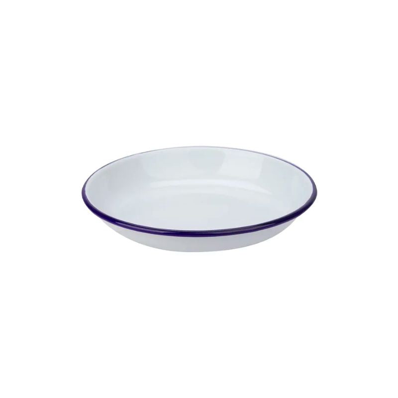 Falcon Enamel Shallow Bowl / Plate - White with Blue Rim | NZ